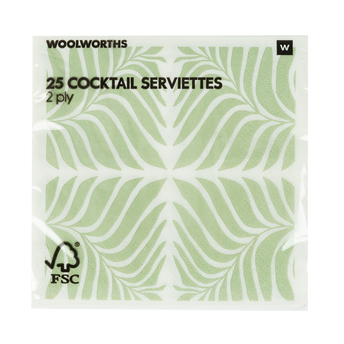 2 Ply Green Palm Leaf Cocktail Serviettes 25 pk