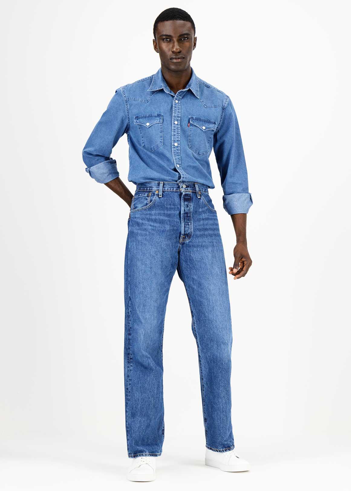 Object cotton wide leg dad jeans in mid blue wash - MBLUE