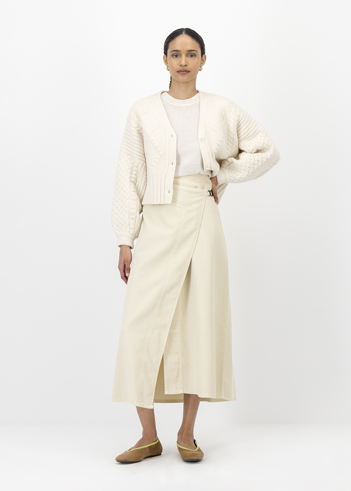 A-line Denim Wrap Midi Skirt