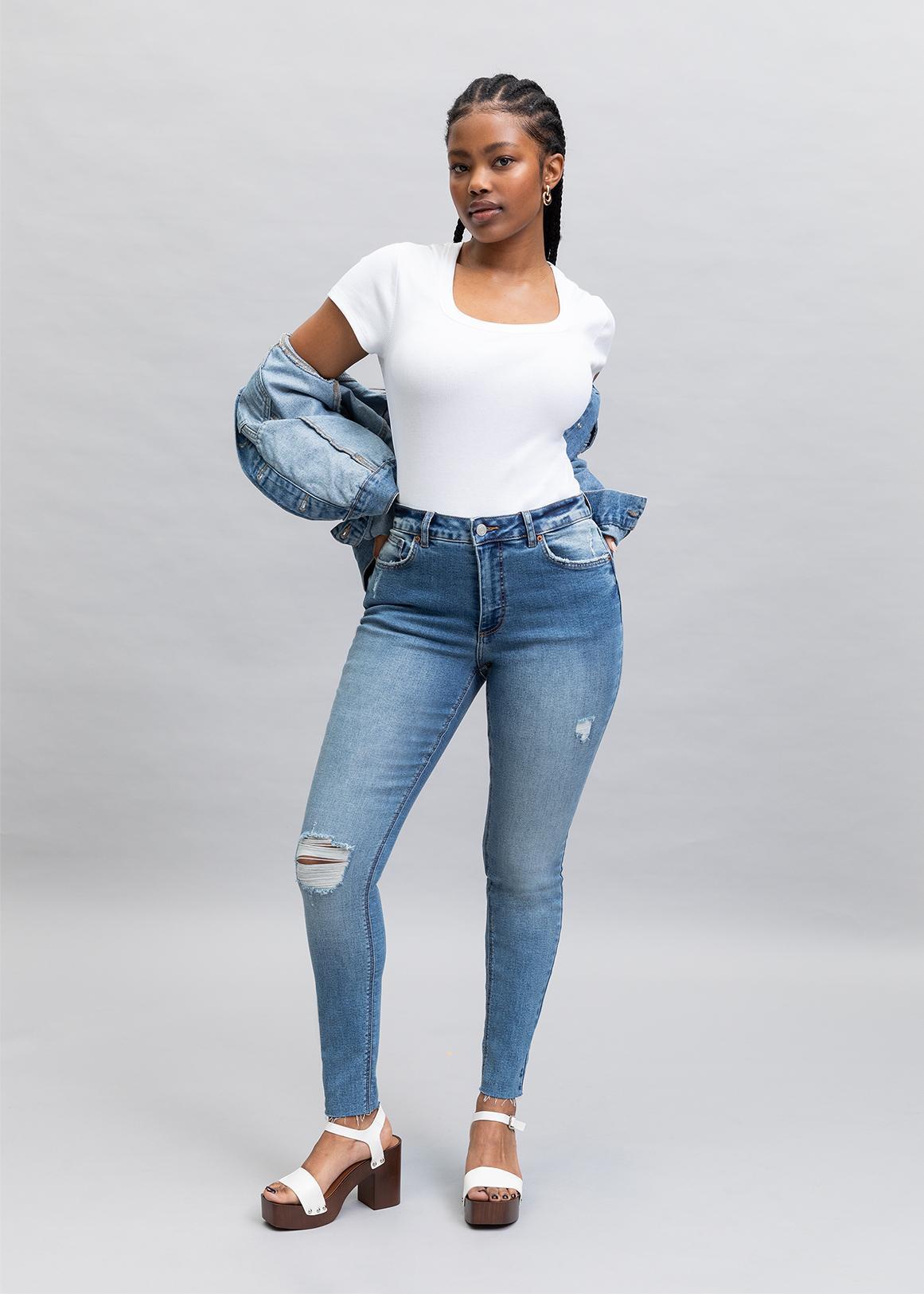 Plus Size WAX High Waisted Distressed Jeans - Light Wash