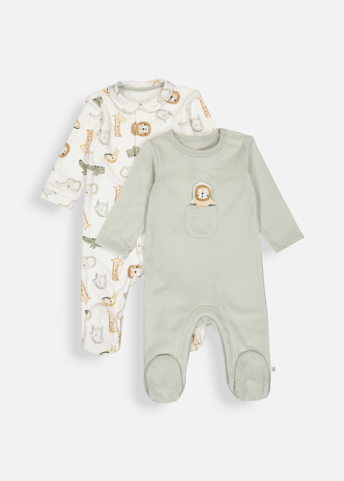 Animal Stretch Fleece Sleepsuits 2 Pack