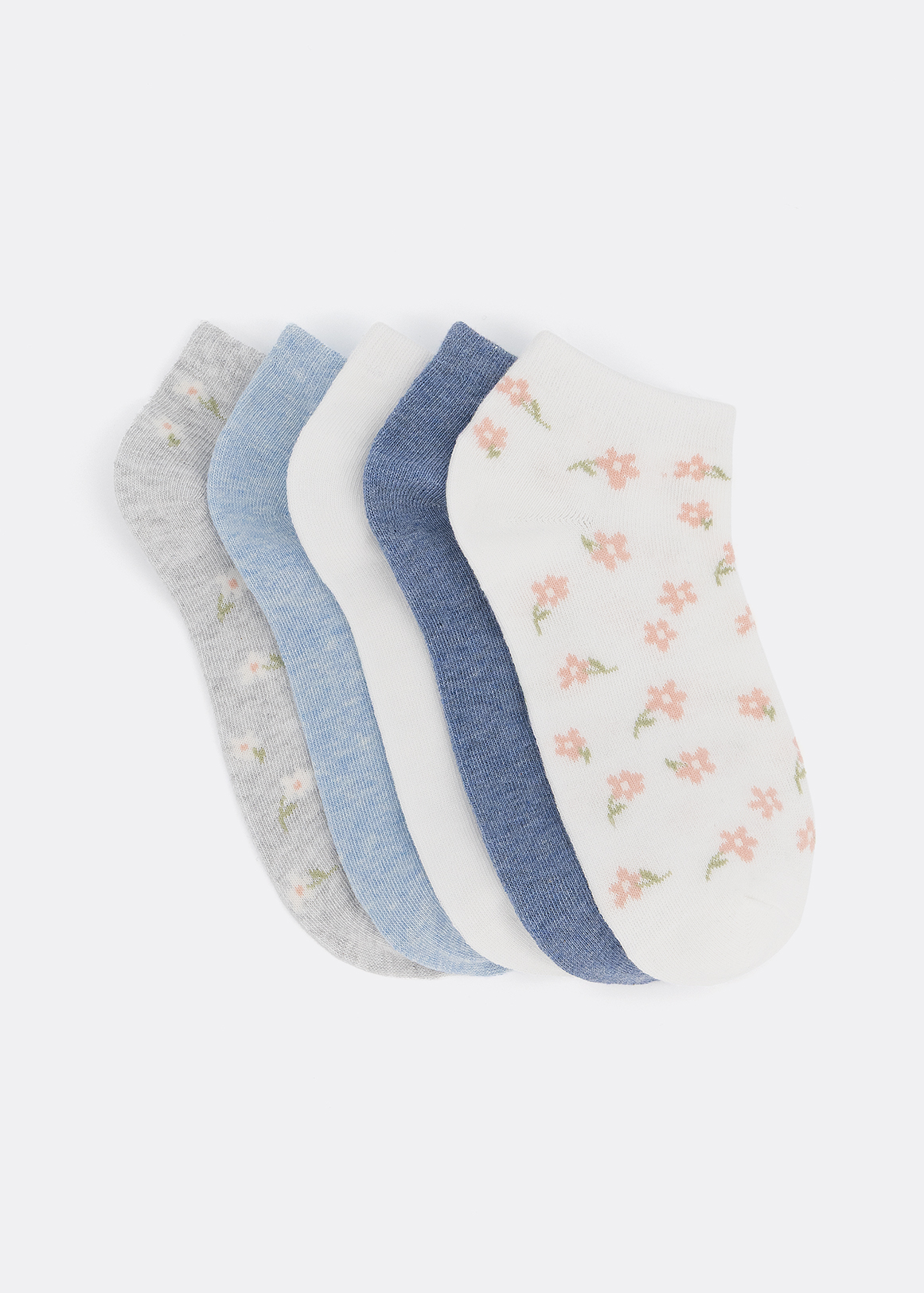 Assorted Floral Cotton Rich Low Cut Socks 5 Pack