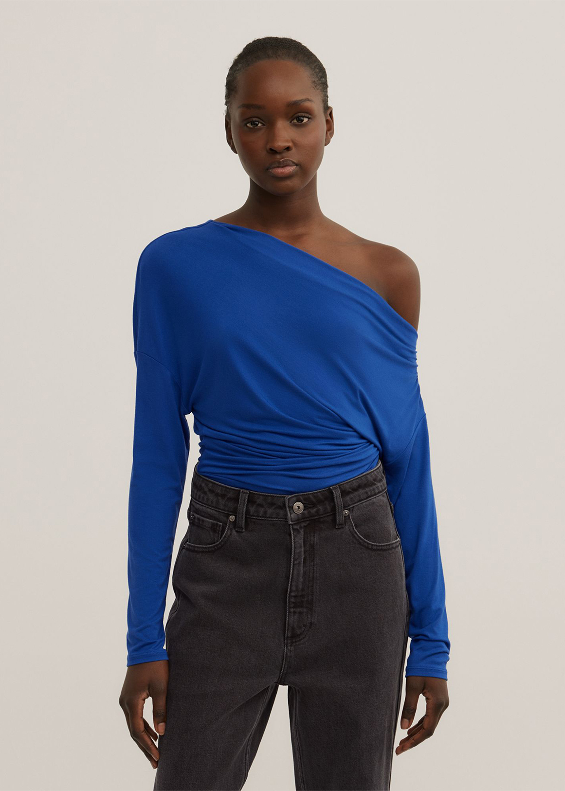 Asymmetric Draped Long Sleeve Top
