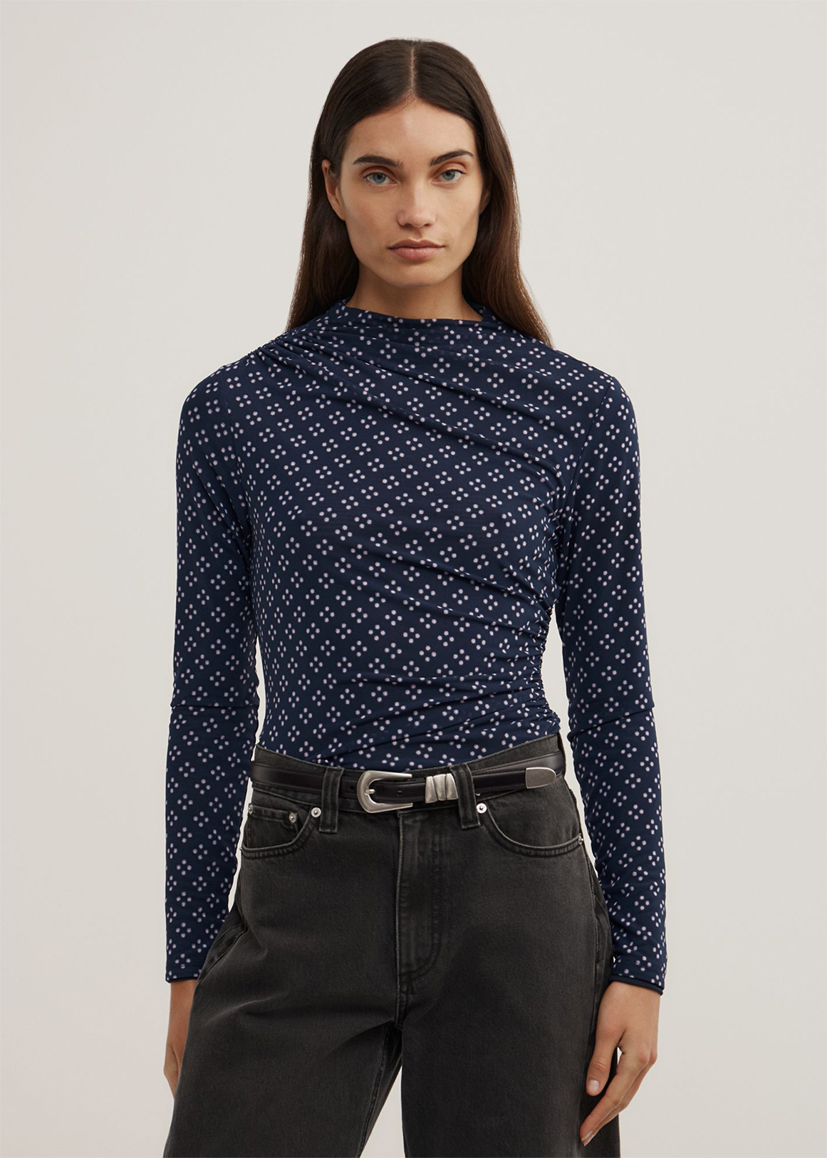 Asymmetric Mesh Long Sleeve Top