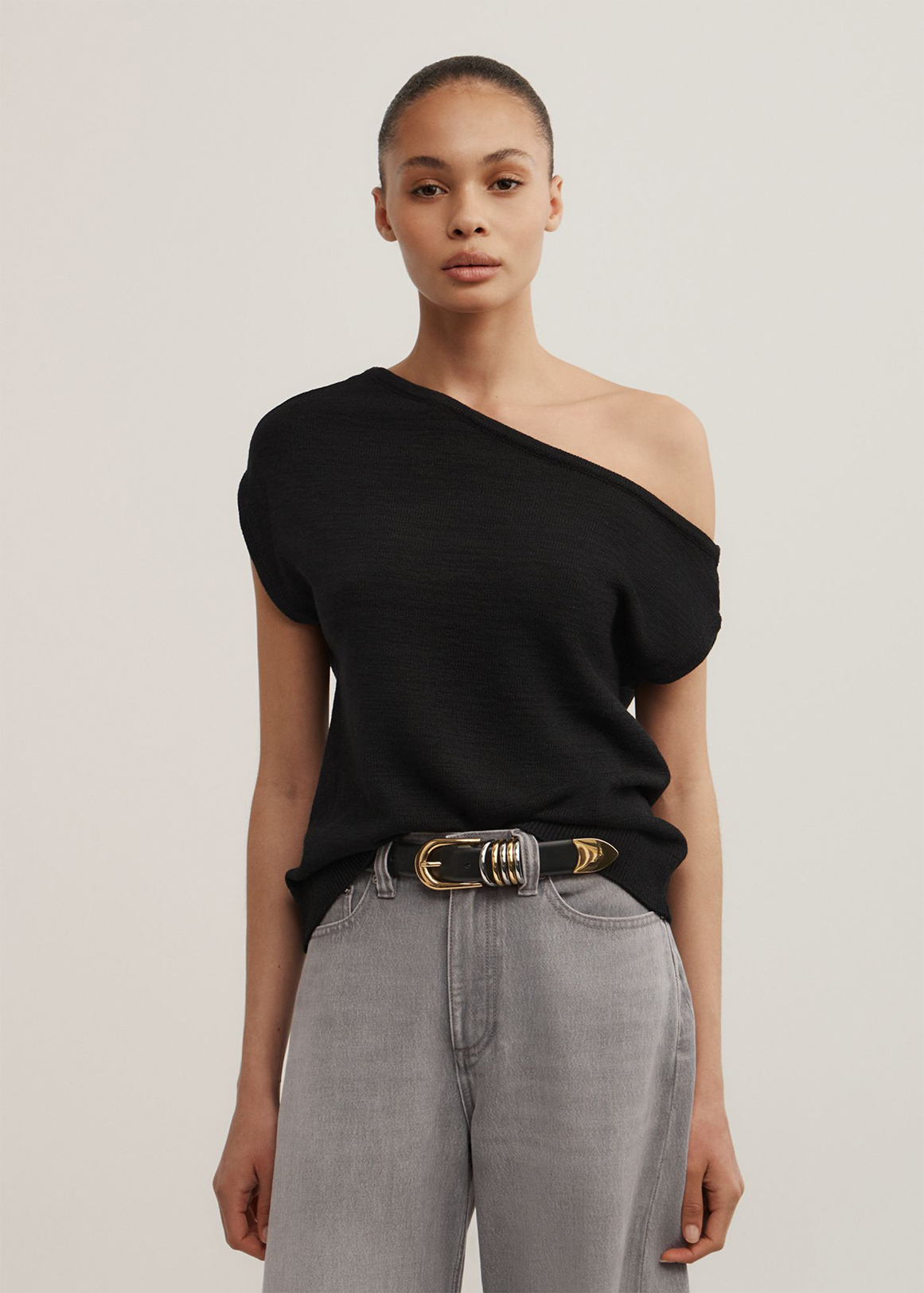 Asymmetric Short Sleeve Slouch Knit