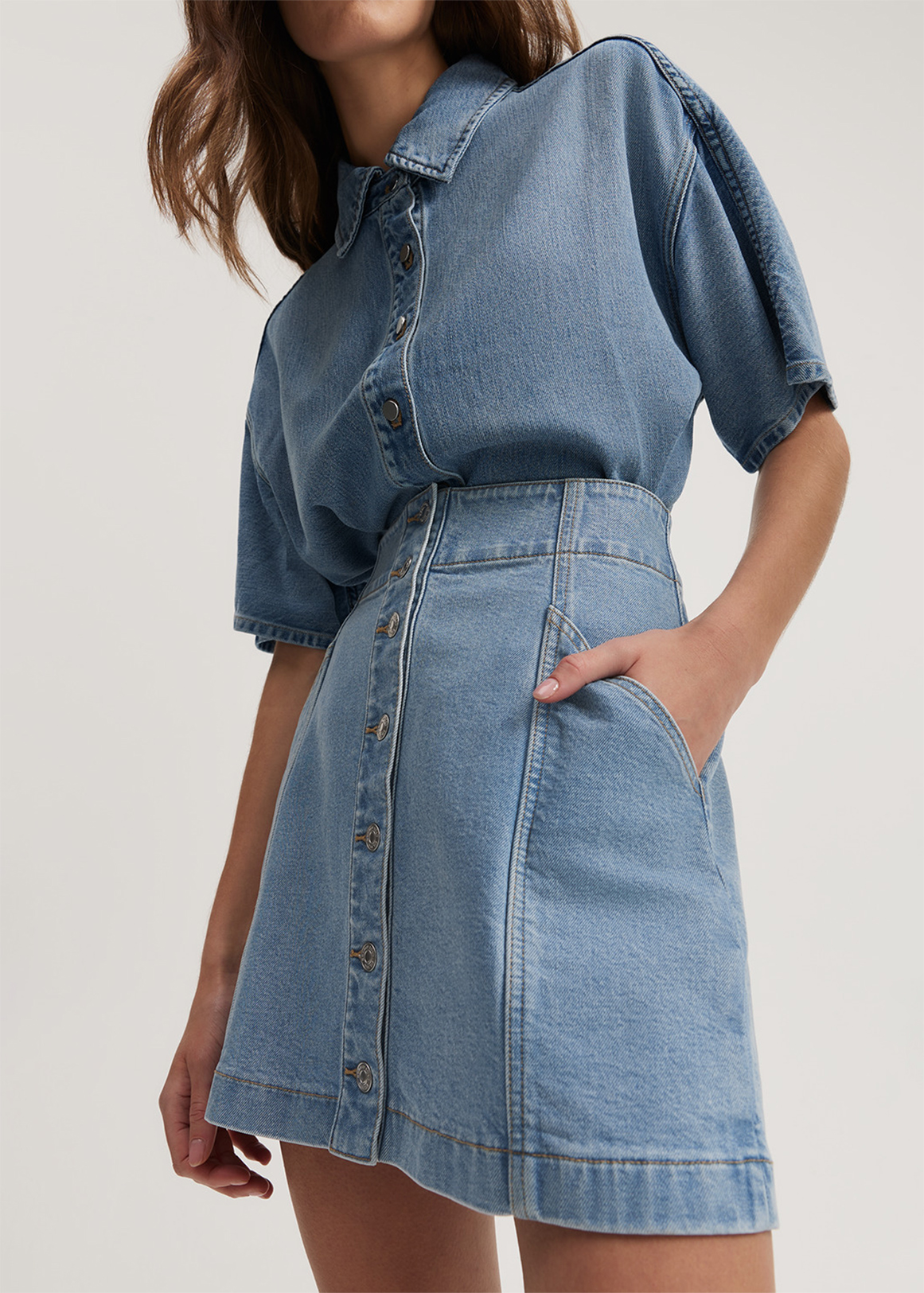 Australian Cotton Blend Denim Button-Through Skirt | Woolworths.co.za