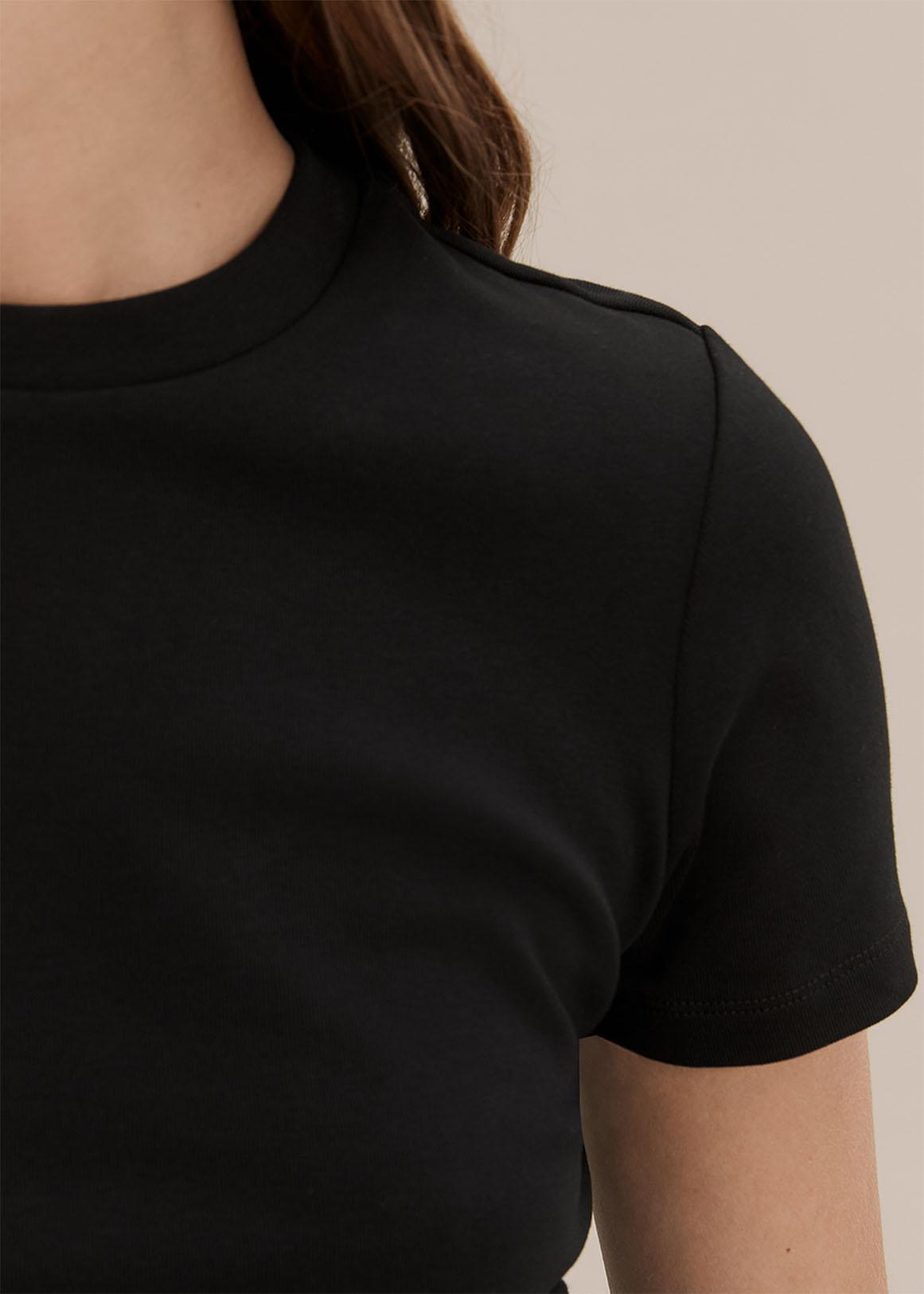 Basic Black Cotton Blend Fitted T Shirt
