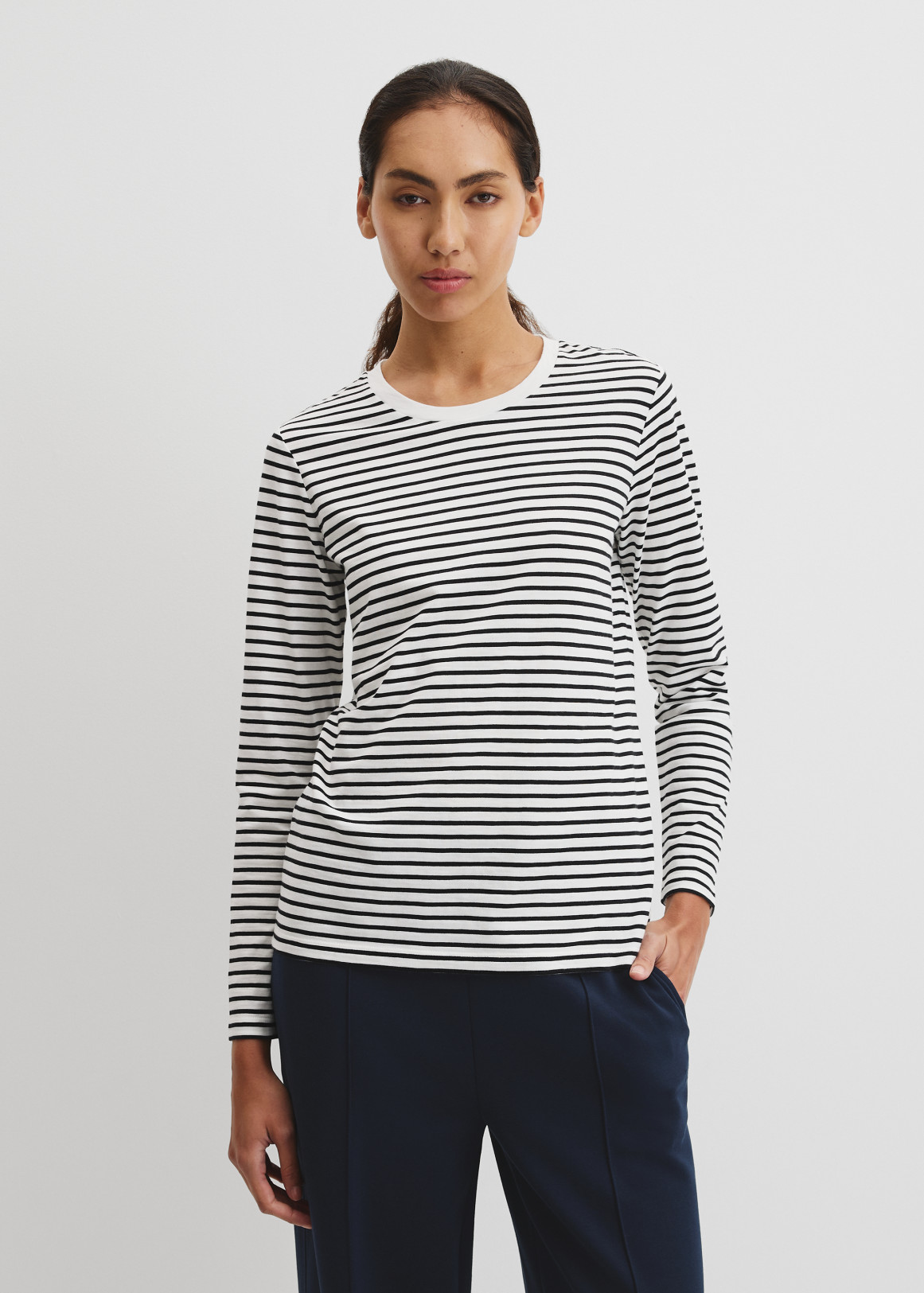 Australian Good Earth Cotton Stripe Textured Slub Long Sleeve T-Shirt