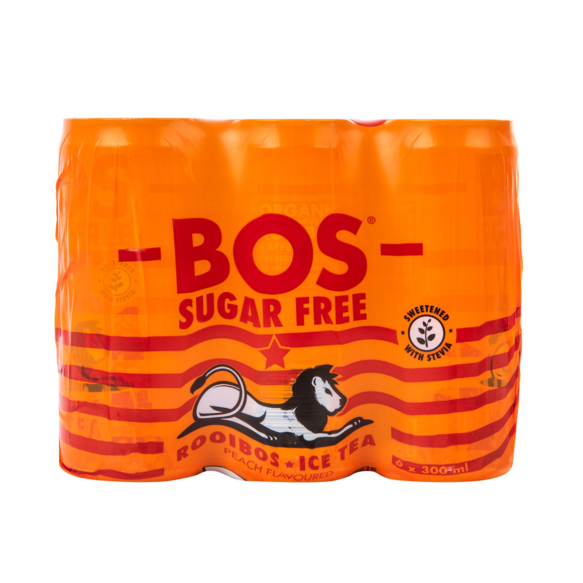BOS Sugar Free Peach Flavoured Ice Tea 6 x 300 ml cans