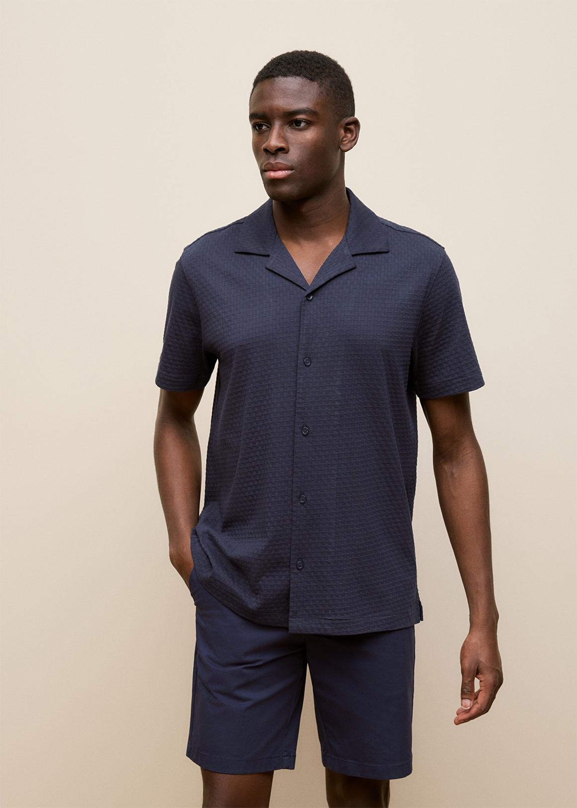 Basketweave Cotton Camp Shirt