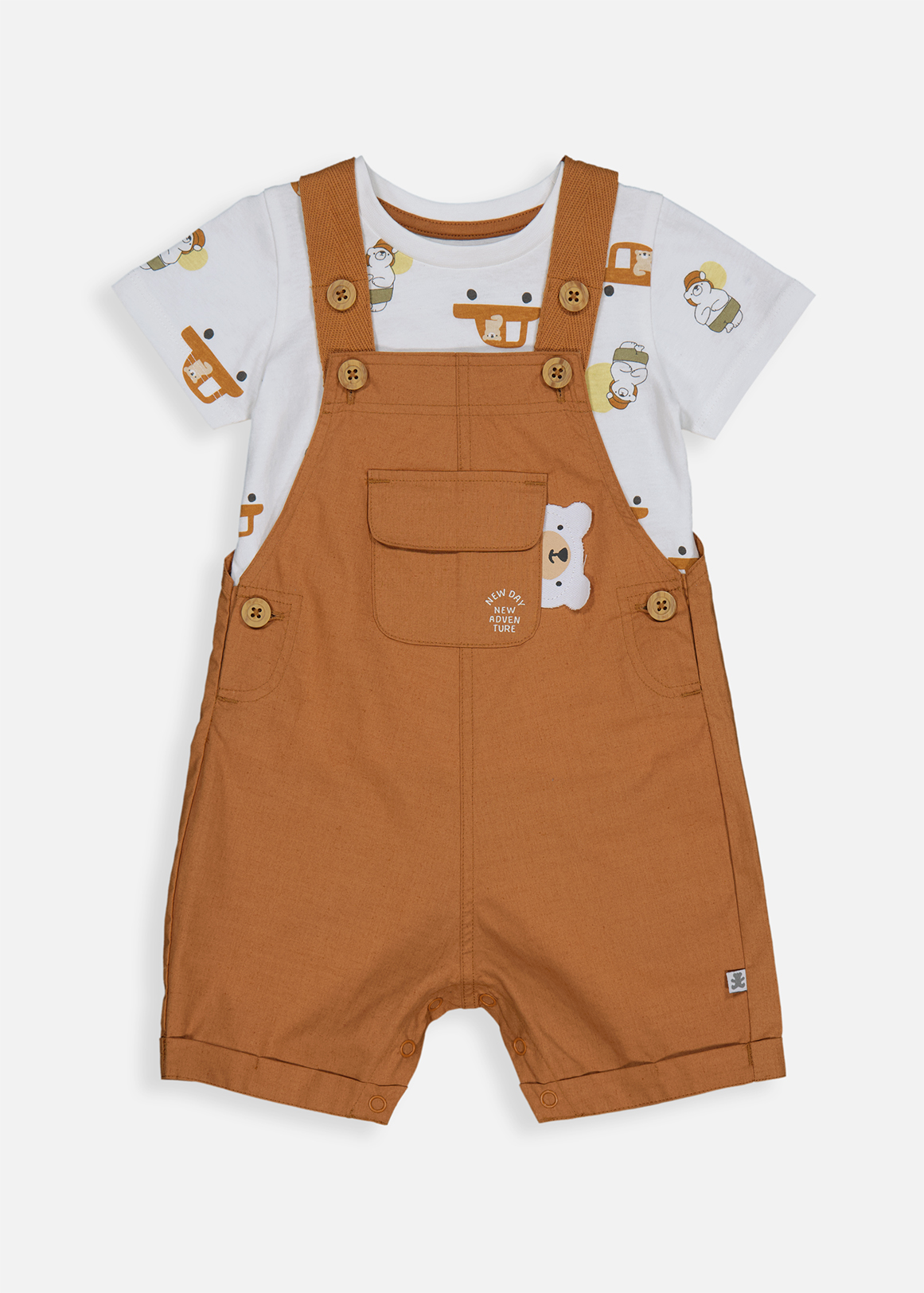 Bear T-shirt Poplin Dungaree Set