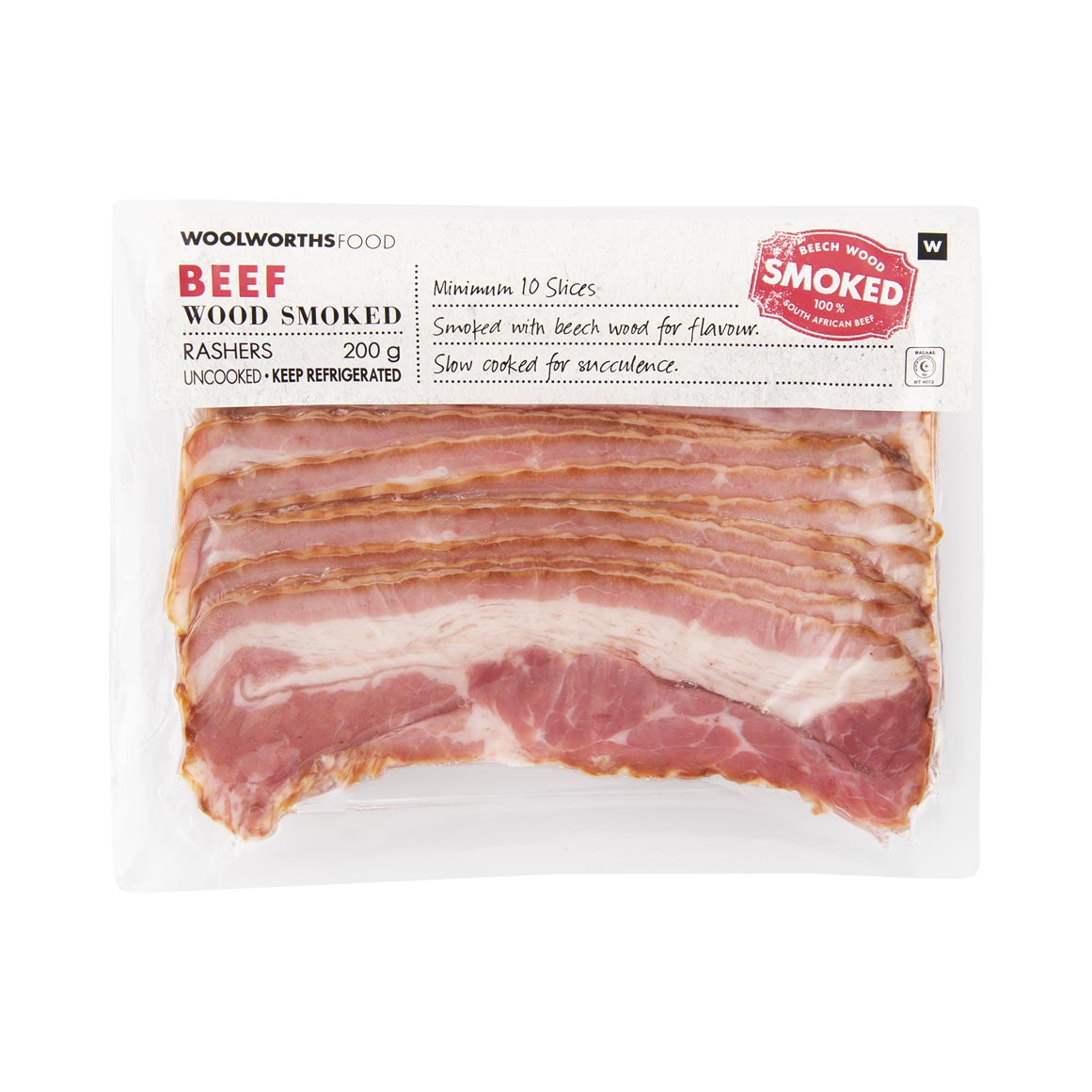 Beef Wood Smoked Rashers 200g | Woolworths.co.za