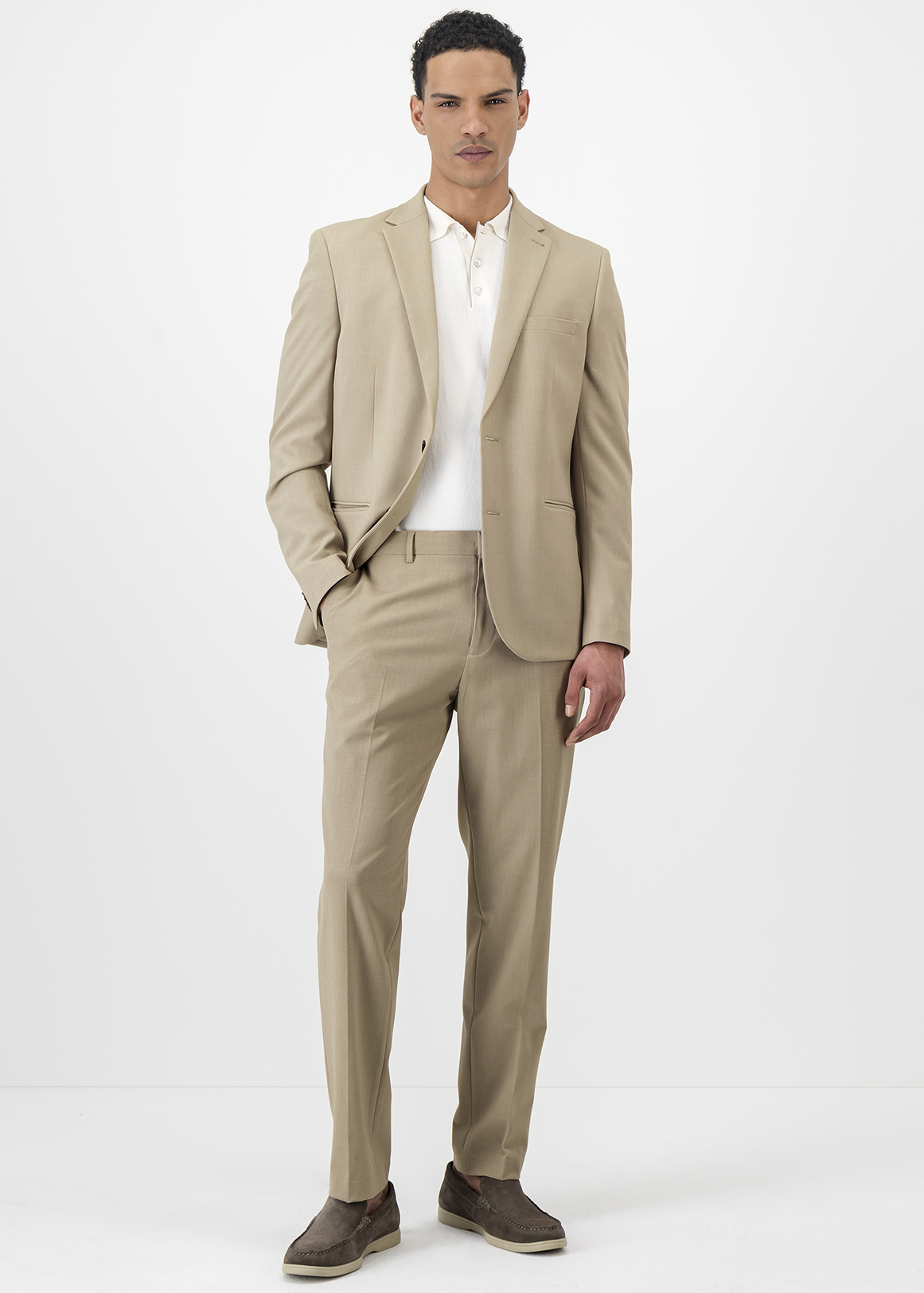 Beige Slim Fit Bi-stretch Suit Trousers