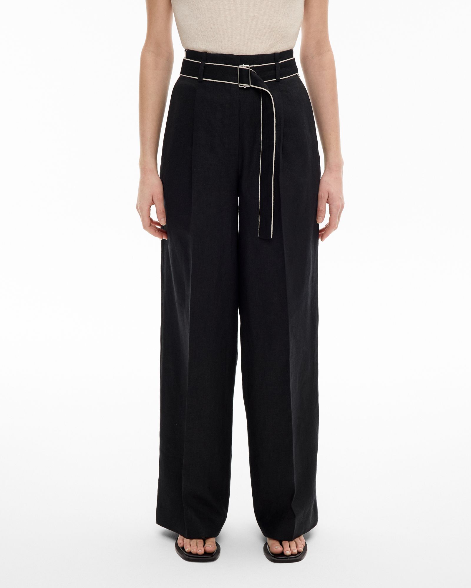 Belt Detail Linen Pants