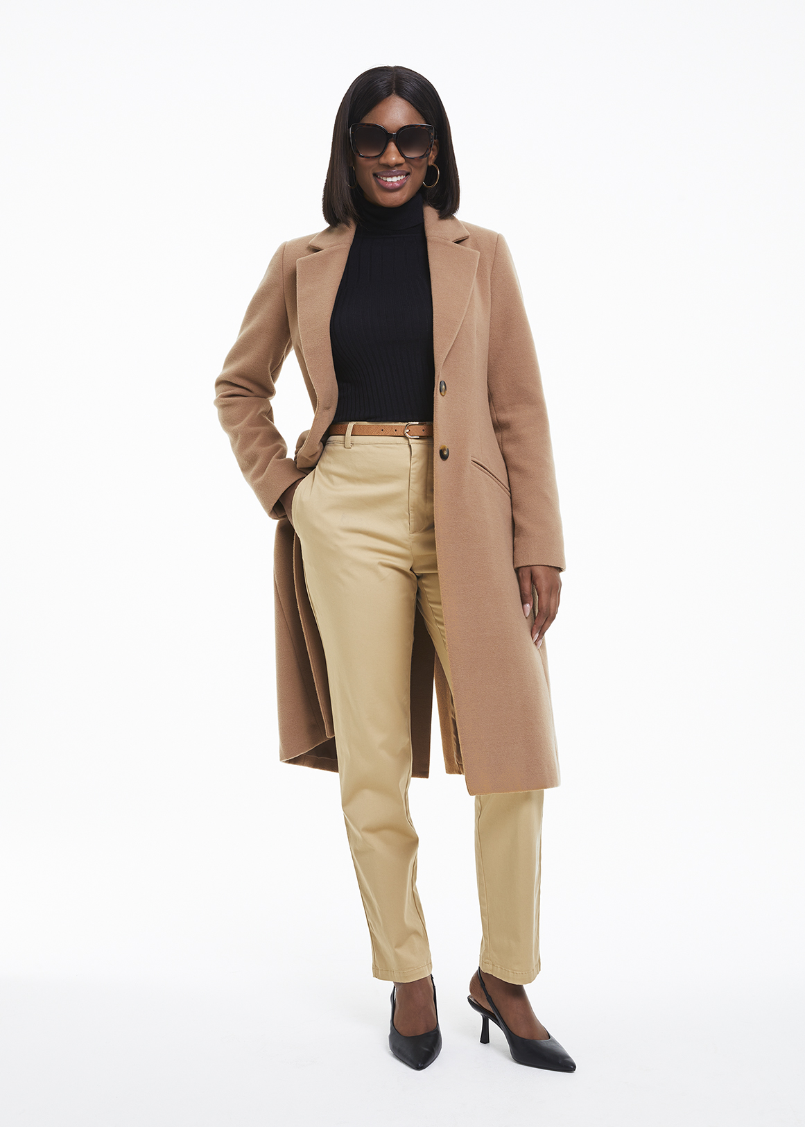 Belted Curvy Stretch Twill Chinos