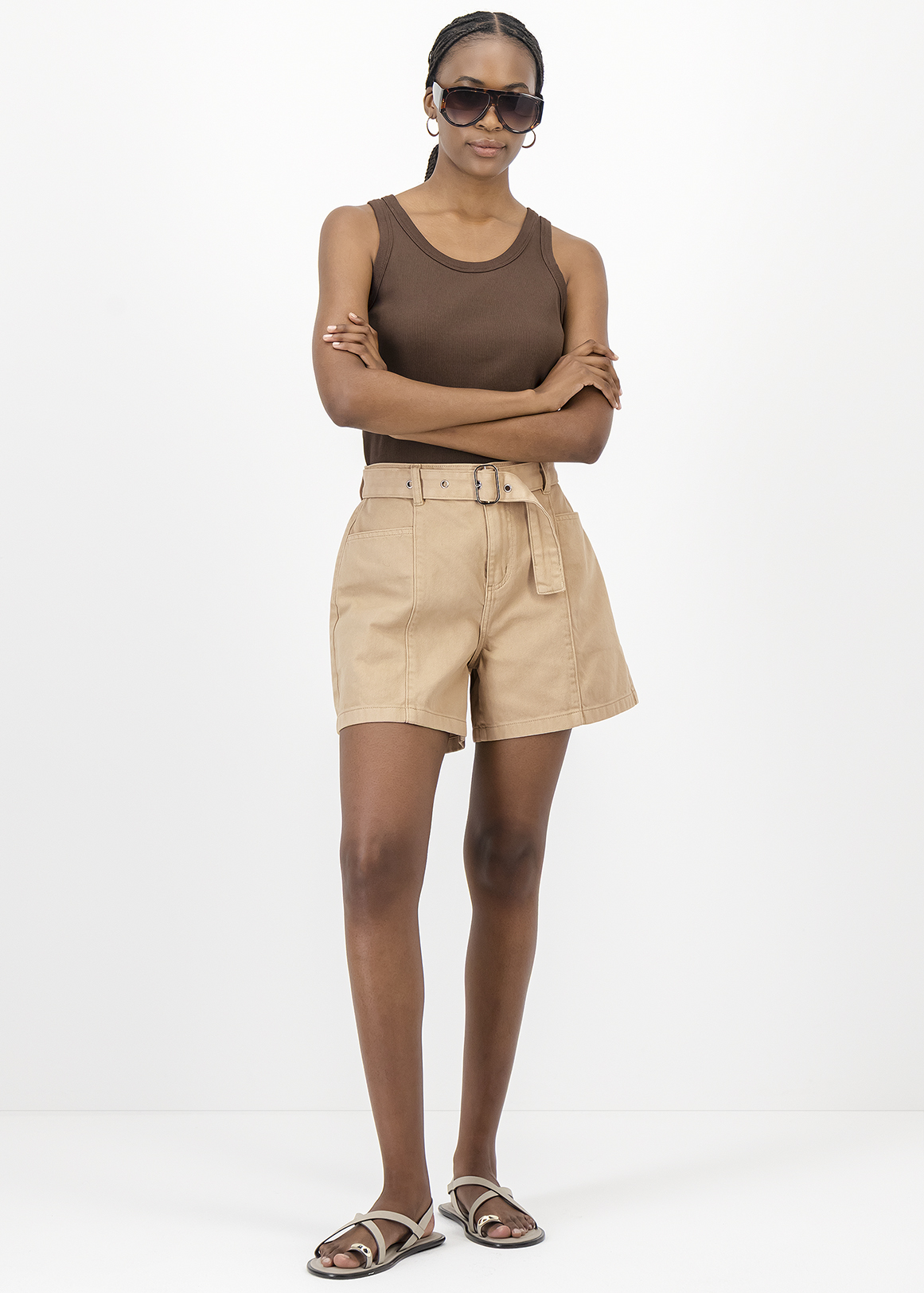 Belted Denim Shorts