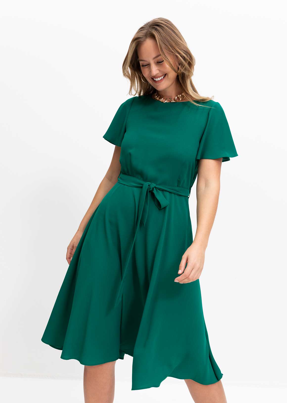 Belted Flutter Sleeve Fit & Flare Dress | Woolworths.co.za