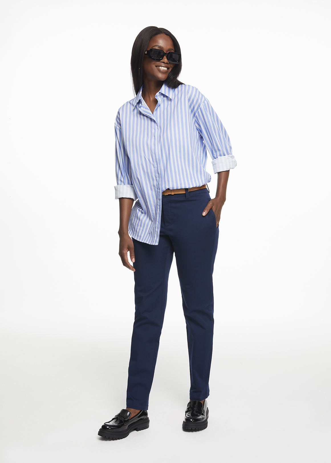 Belted Longer Length Stretch Twill Chino