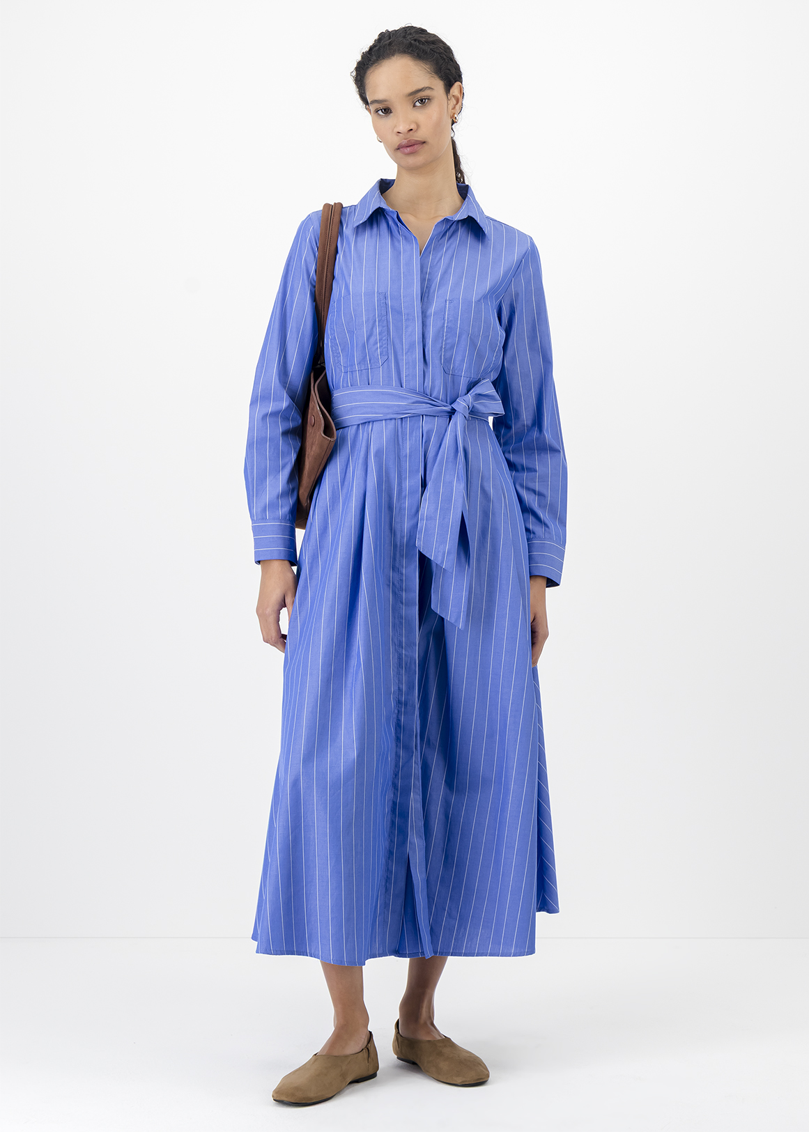 Belted Poplin Midi Shirt Dress