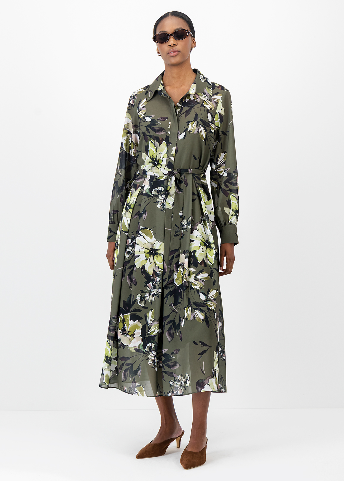 Belted Print Maxi Shirt Dress
