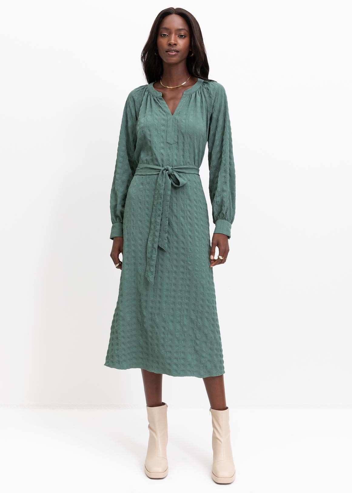 Belted Print Split Mandarin Midi Dress | Woolworths.co.za