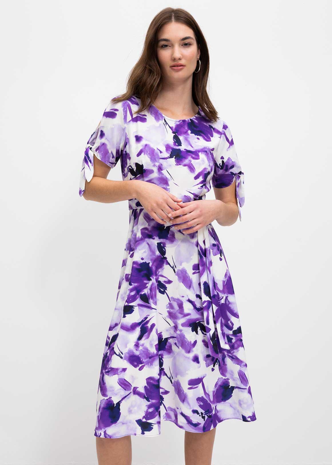 Belted Tie Sleeve Fit & Flare Midi Dress