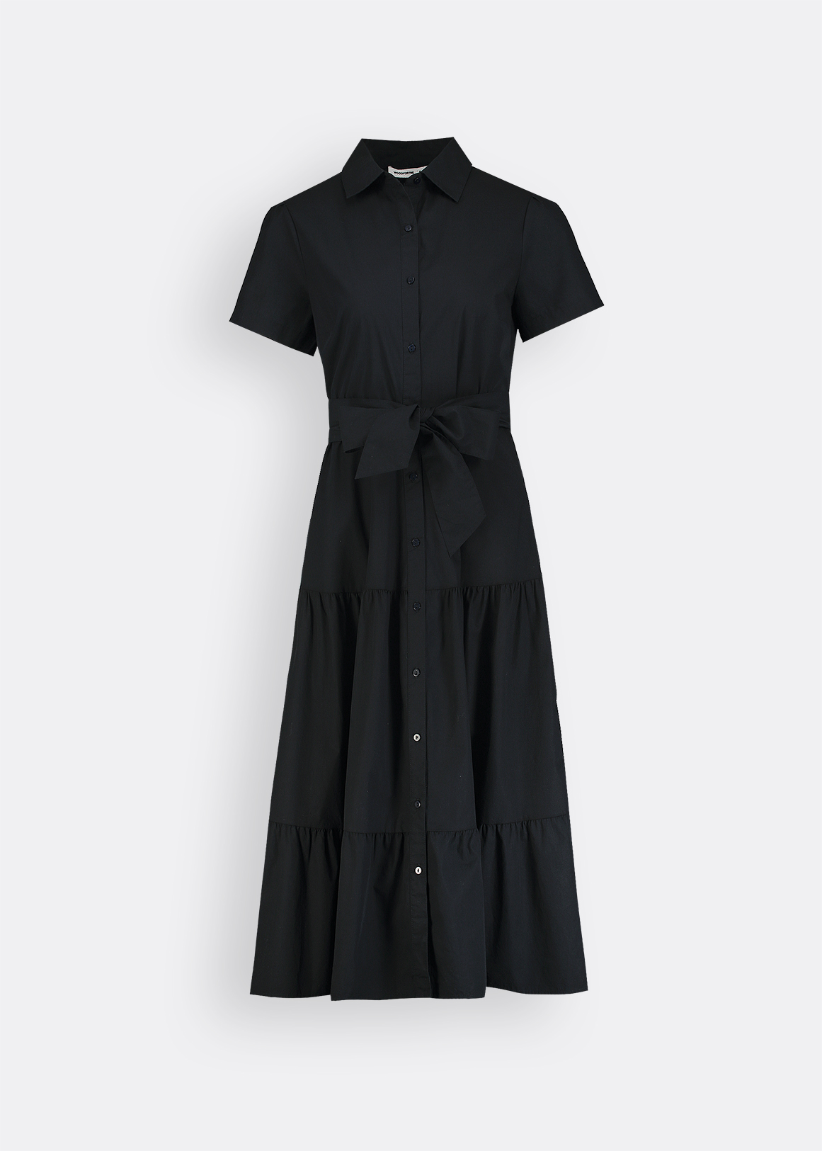 Belted Tiered Poplin Maxi Shirt Dress
