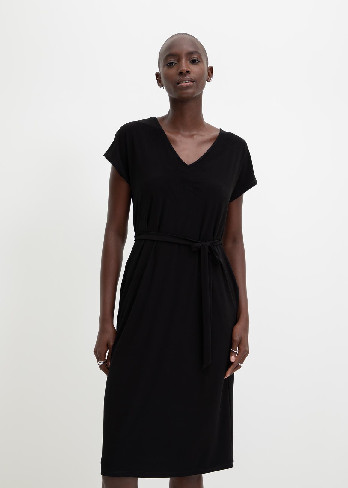 Belted V-neck Knit Midi Dress | Woolworths.co.za