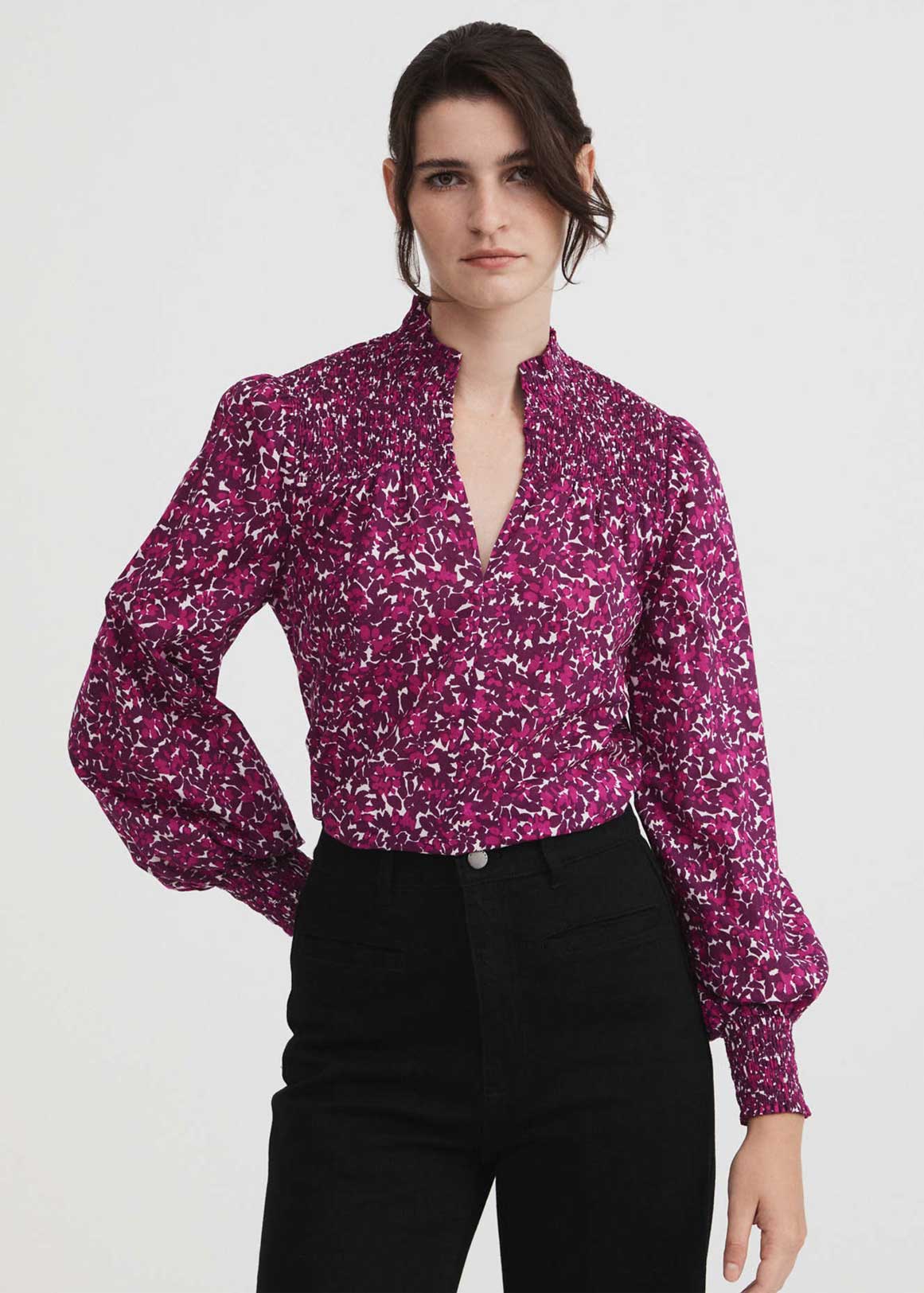 Berry Floral Shirred Blouse | Woolworths.co.za