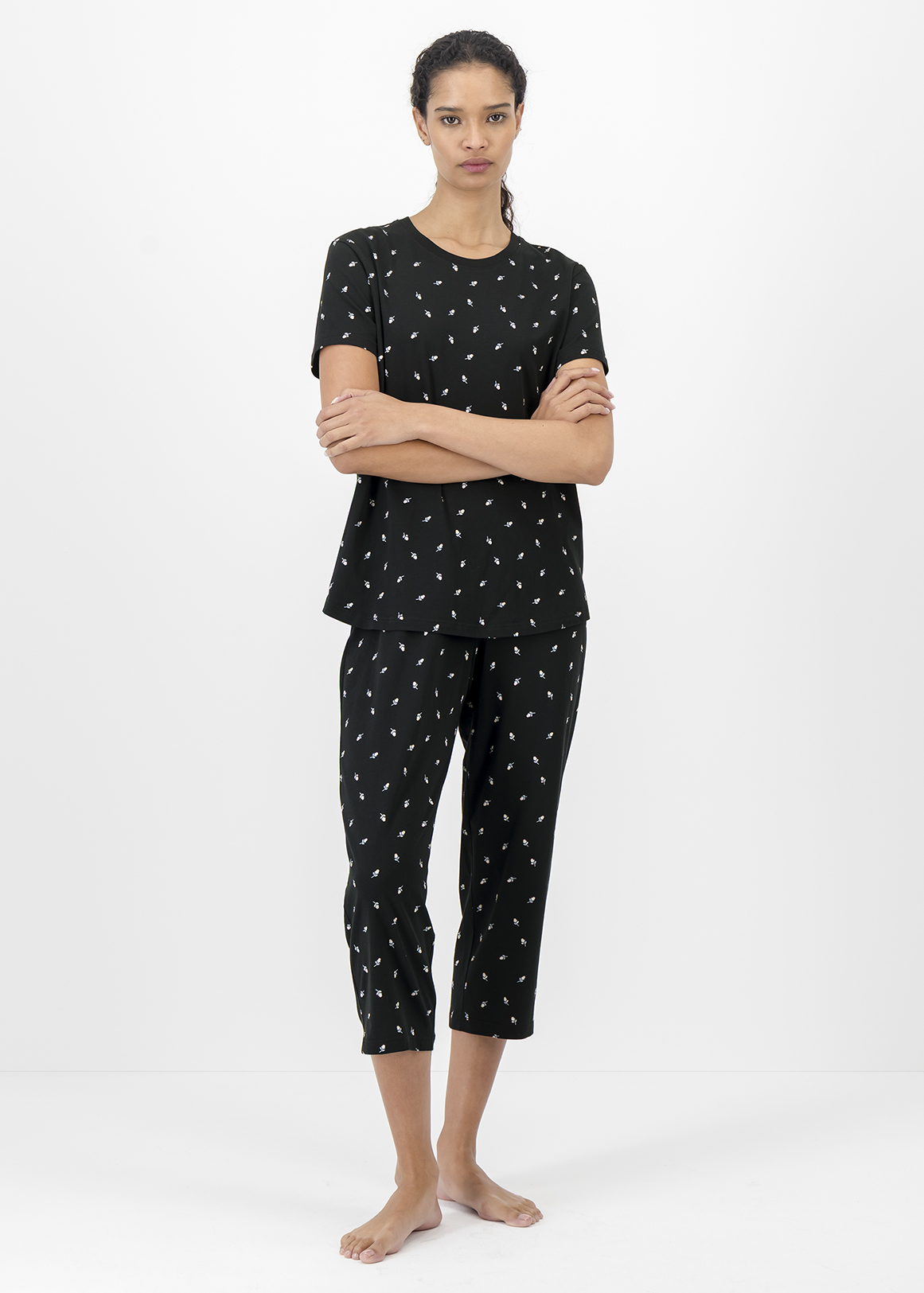 Black Floral Cotton Pyjamas