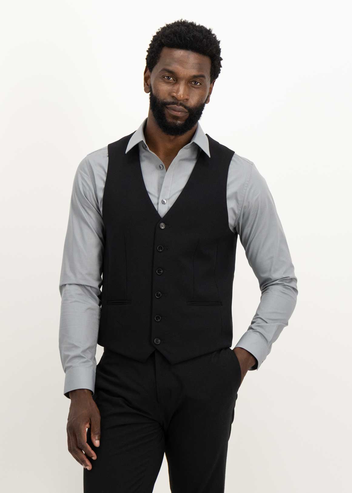 Black Slim Fit Stretch Viscose Blend Waistcoat | Woolworths.co.za