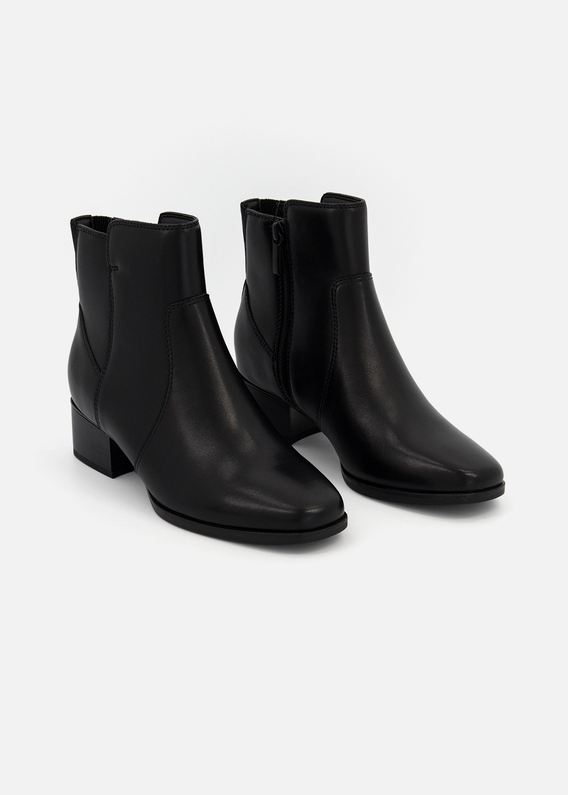 Block Heel Leather Ankle Boots