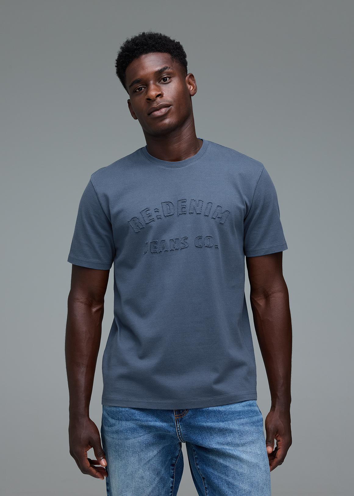 Blue Applique Graphic Cotton T-shirt