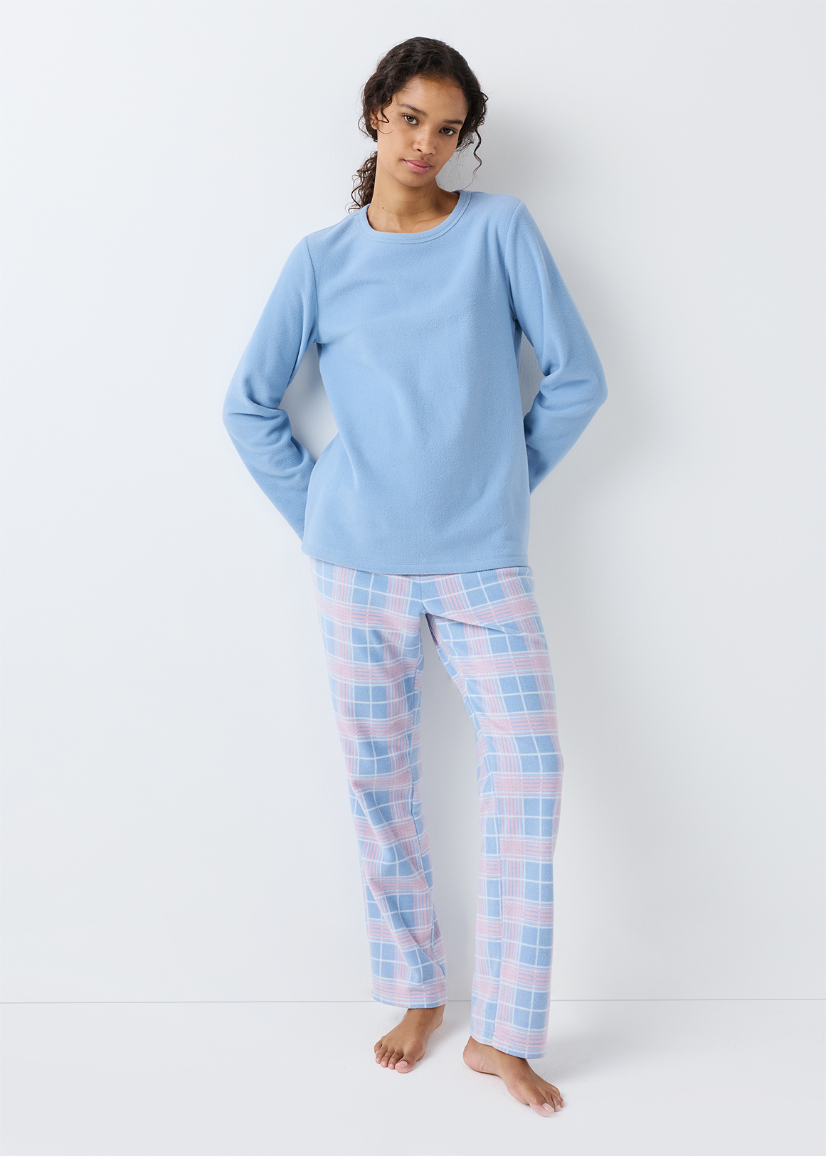 Blue Check Micro Polar Fleece Pyjamas