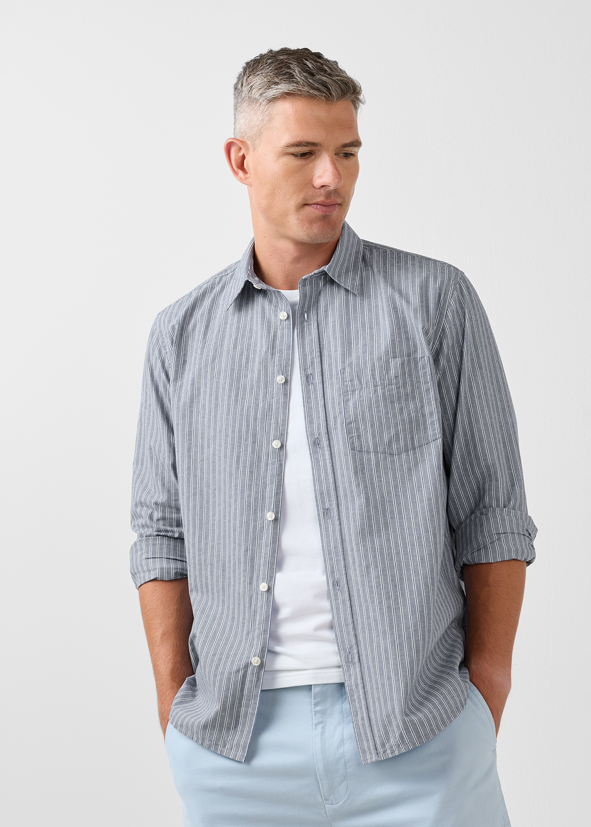 Blue Striped Poplin Shirt