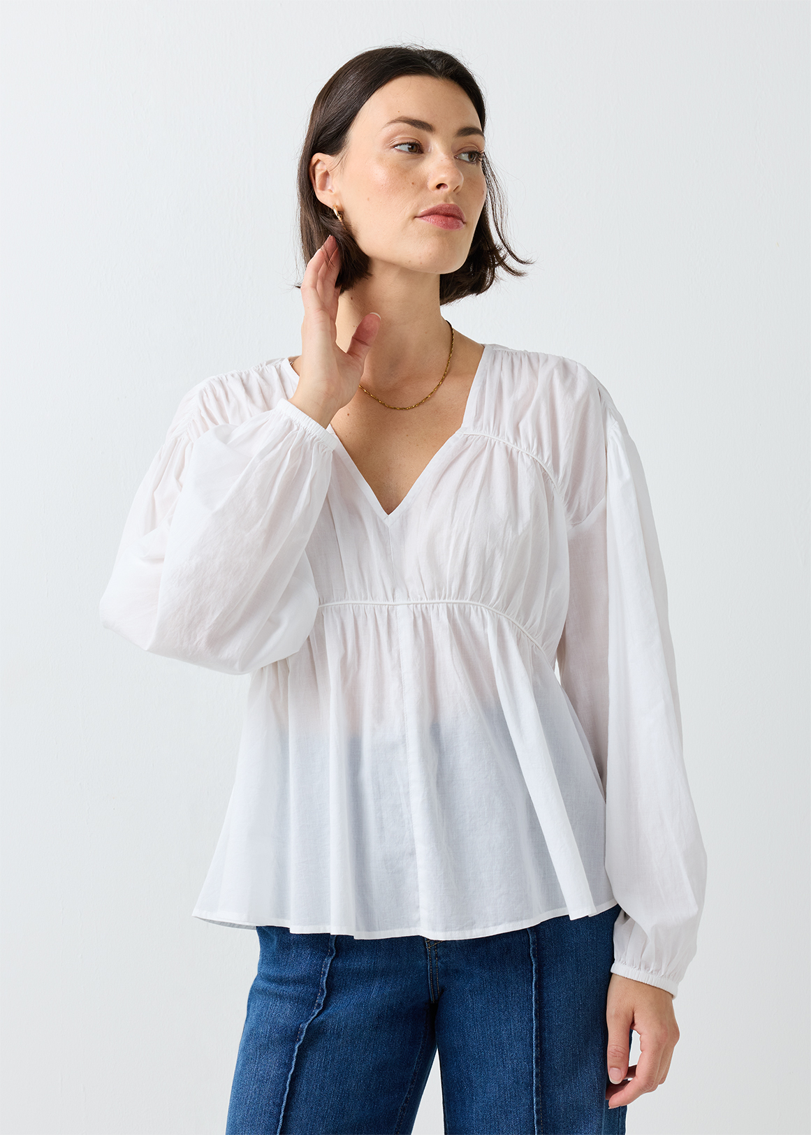 Boho V-neck Loose Fit Cotton Blouse