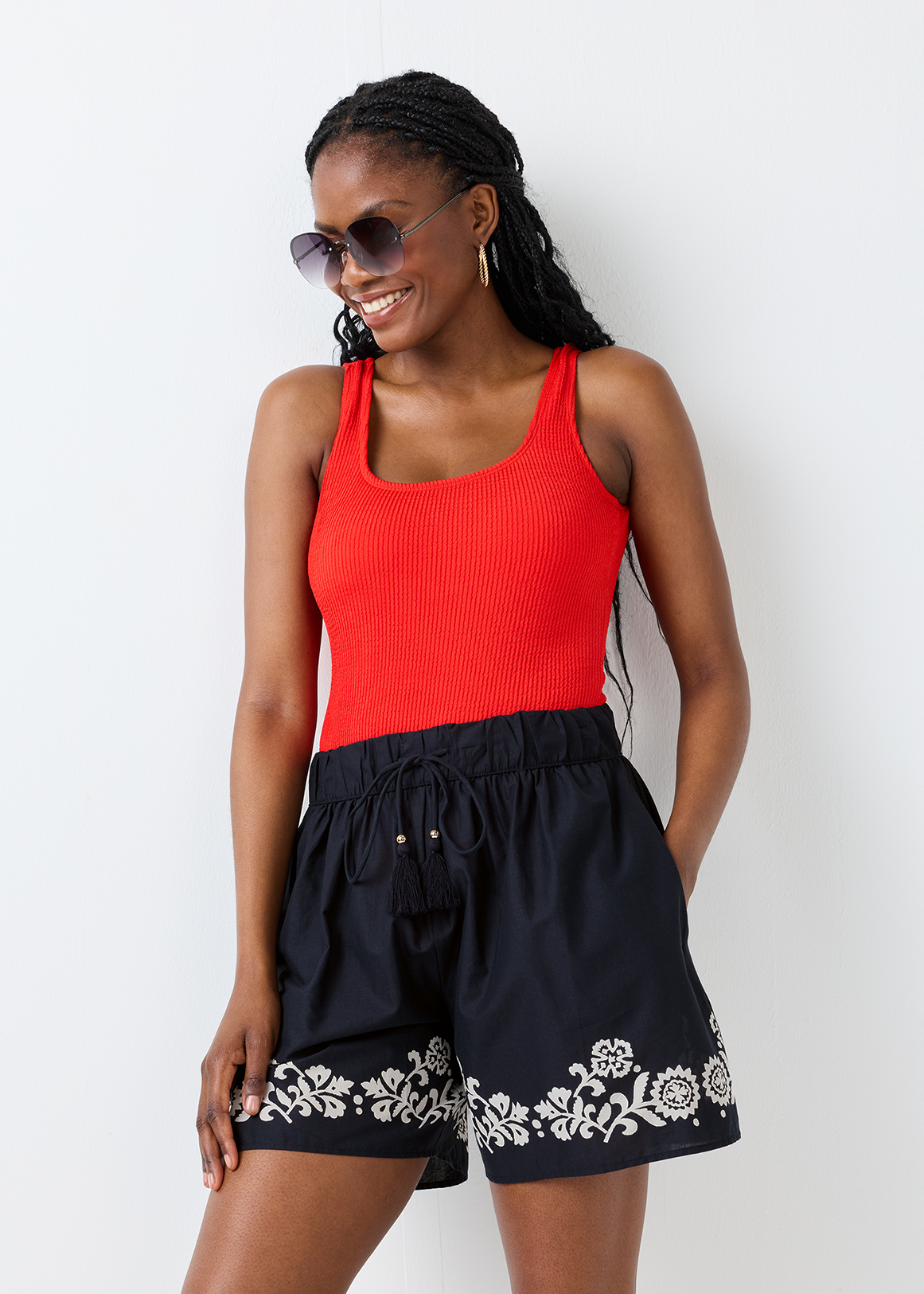Border Print Cotton Resort Shorts