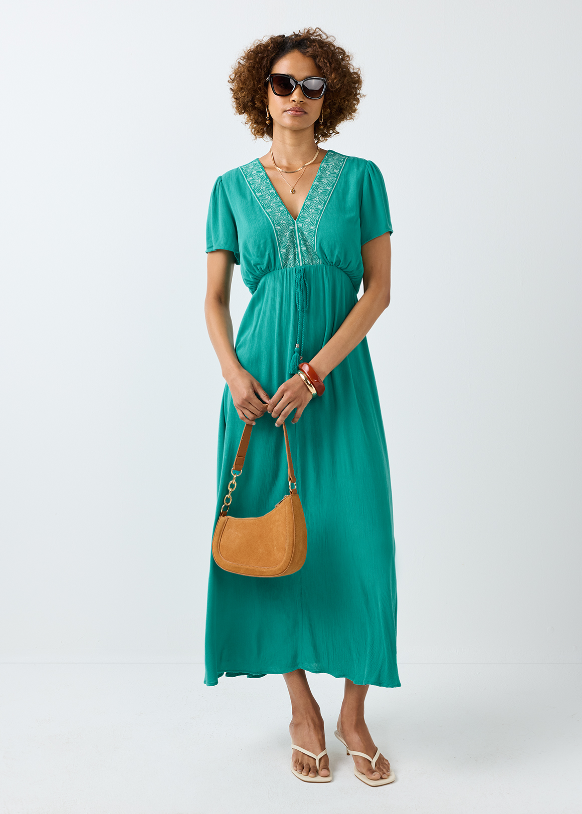 Border Print Tassel Viscose Maxi Dress