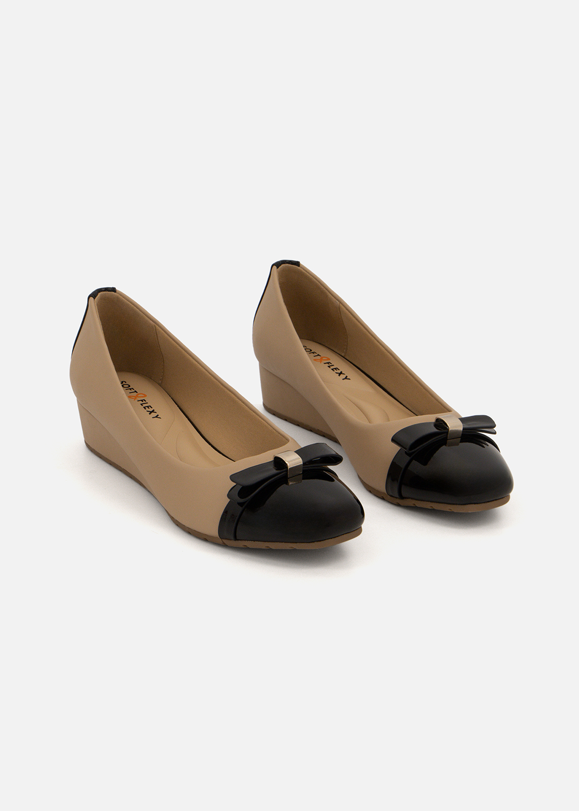 Bow Detail Colour Block Wedge Pumps