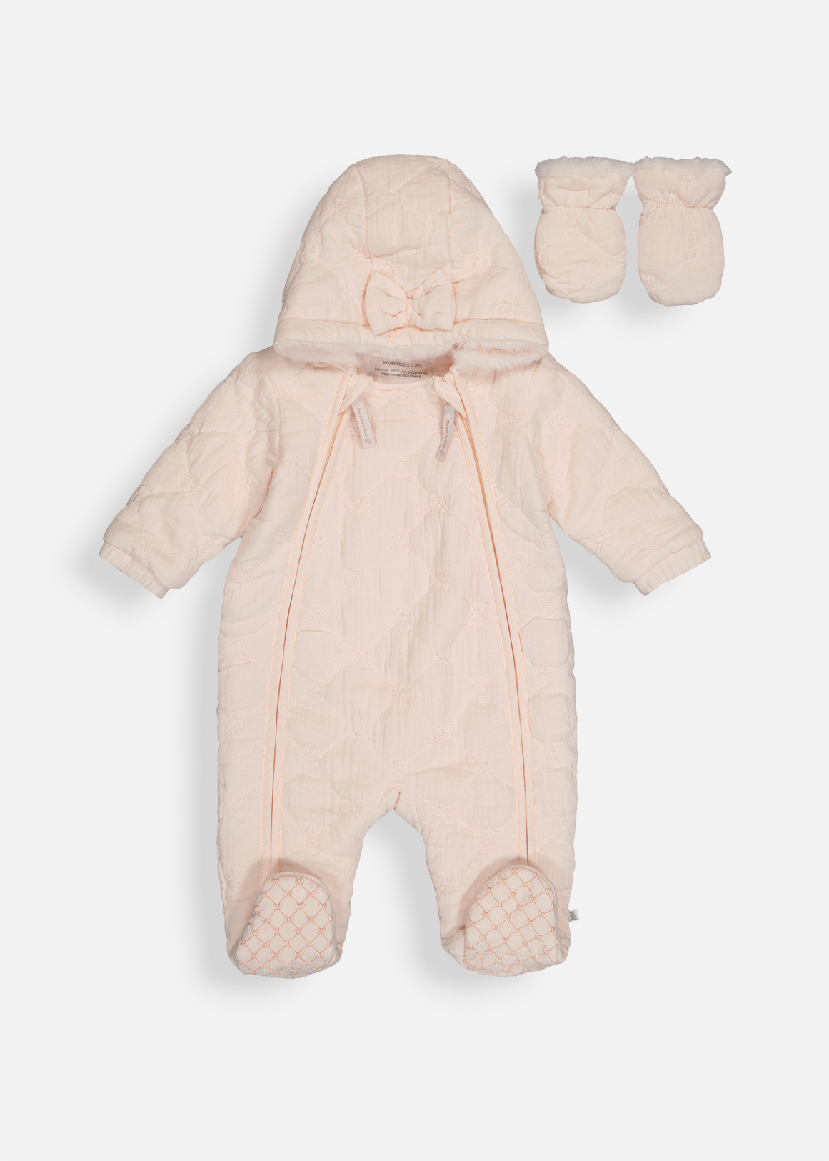 Bow Quilted Jumpsuit & Mitten Set