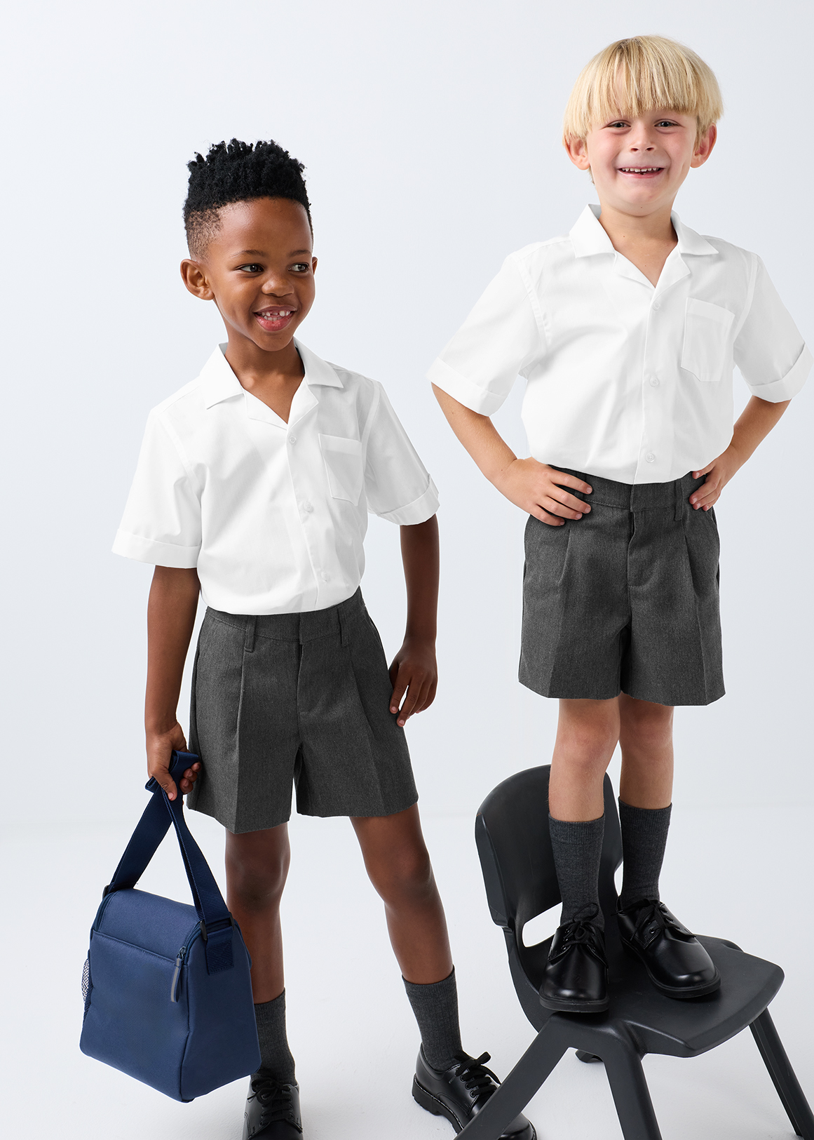 Boys Regular Fit Grey School Shorts 2 Pack