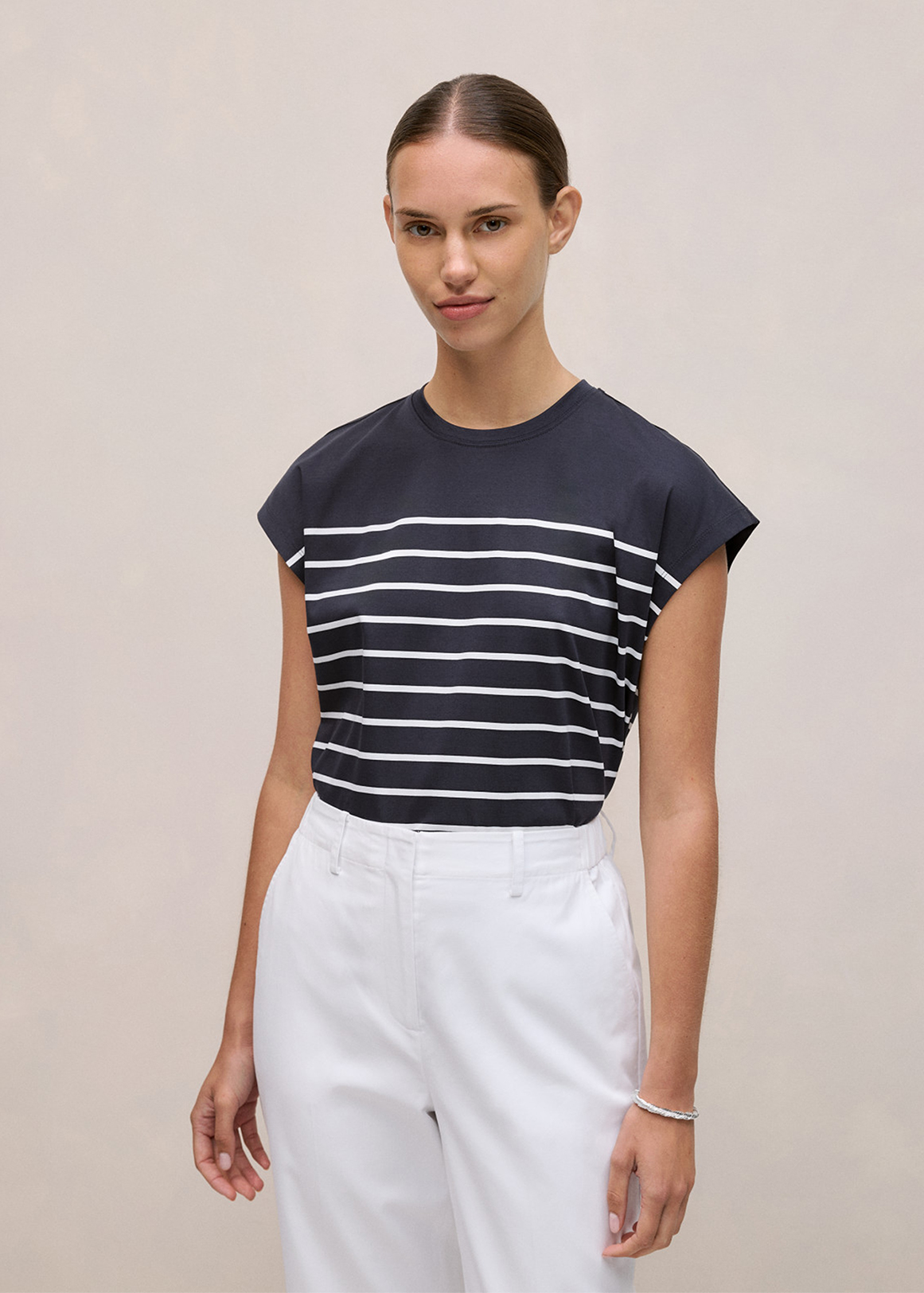 Breton Stripe Cap Sleeve T-shirt