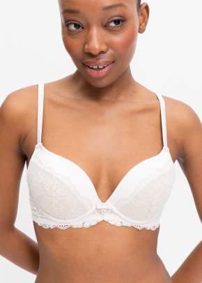 Lace Inset Padded Underwire Cotton Balconette Bra