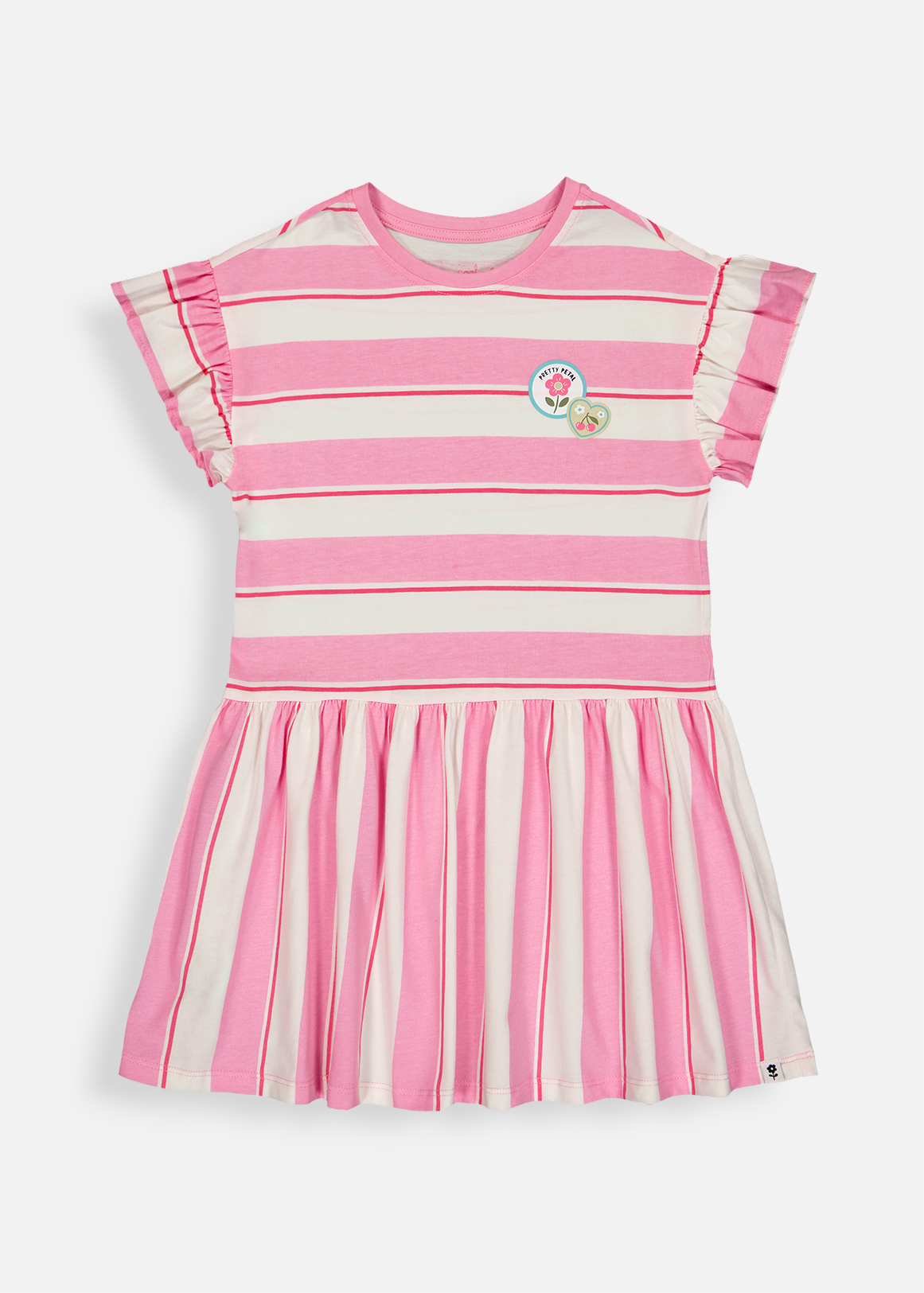 Broad Stripe Flutter Sleeve Cotton Dress
