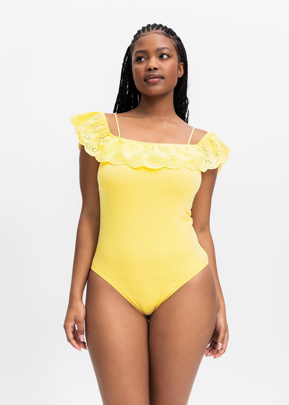 Broderie Anglaise Frill Off Shoulder Bodysuit
