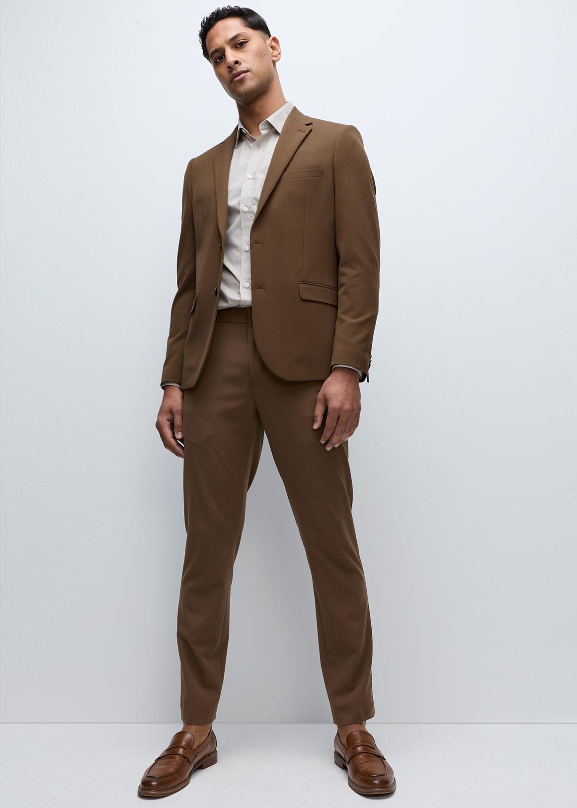 Brown Slim Fit Bi-stretch Viscose Blend Suit Jacket