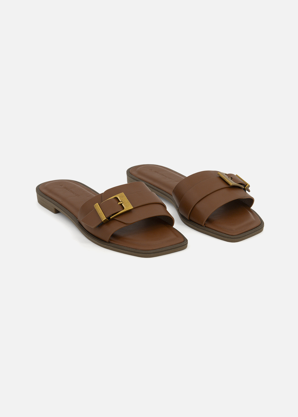 Buckle Trim Faux Leather Band Mules