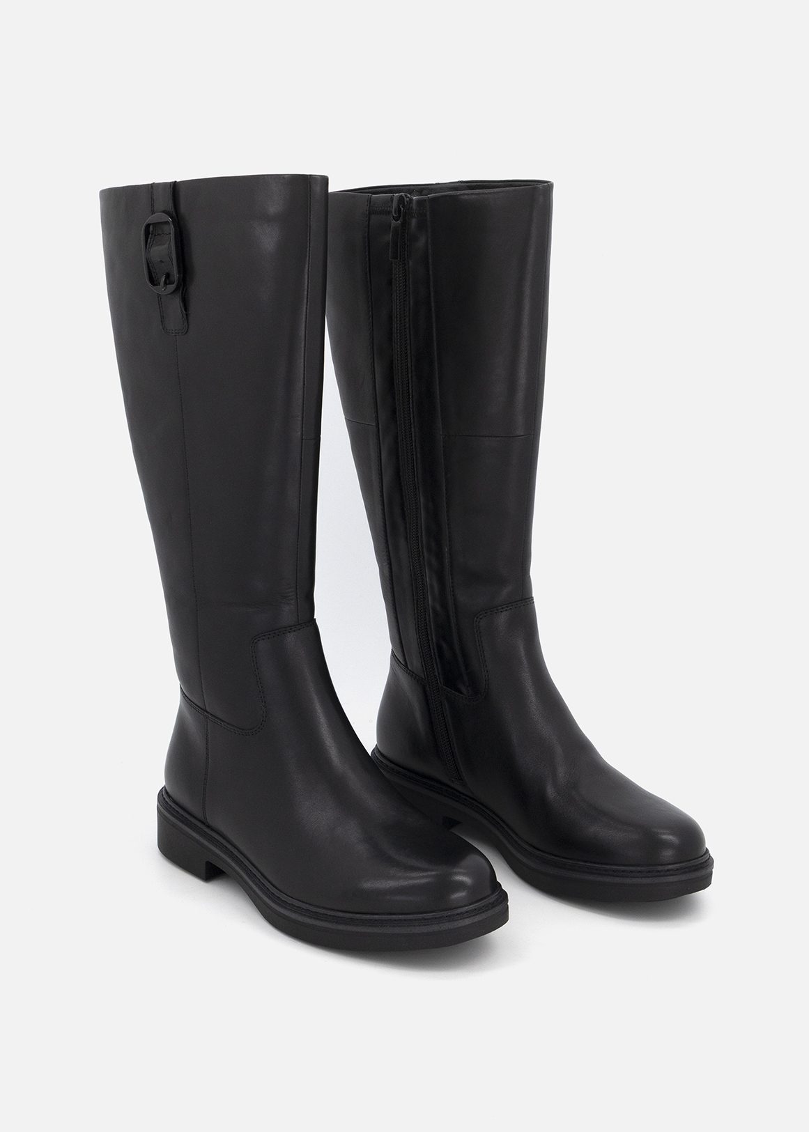 Buckle Trim Leather Riding Boots