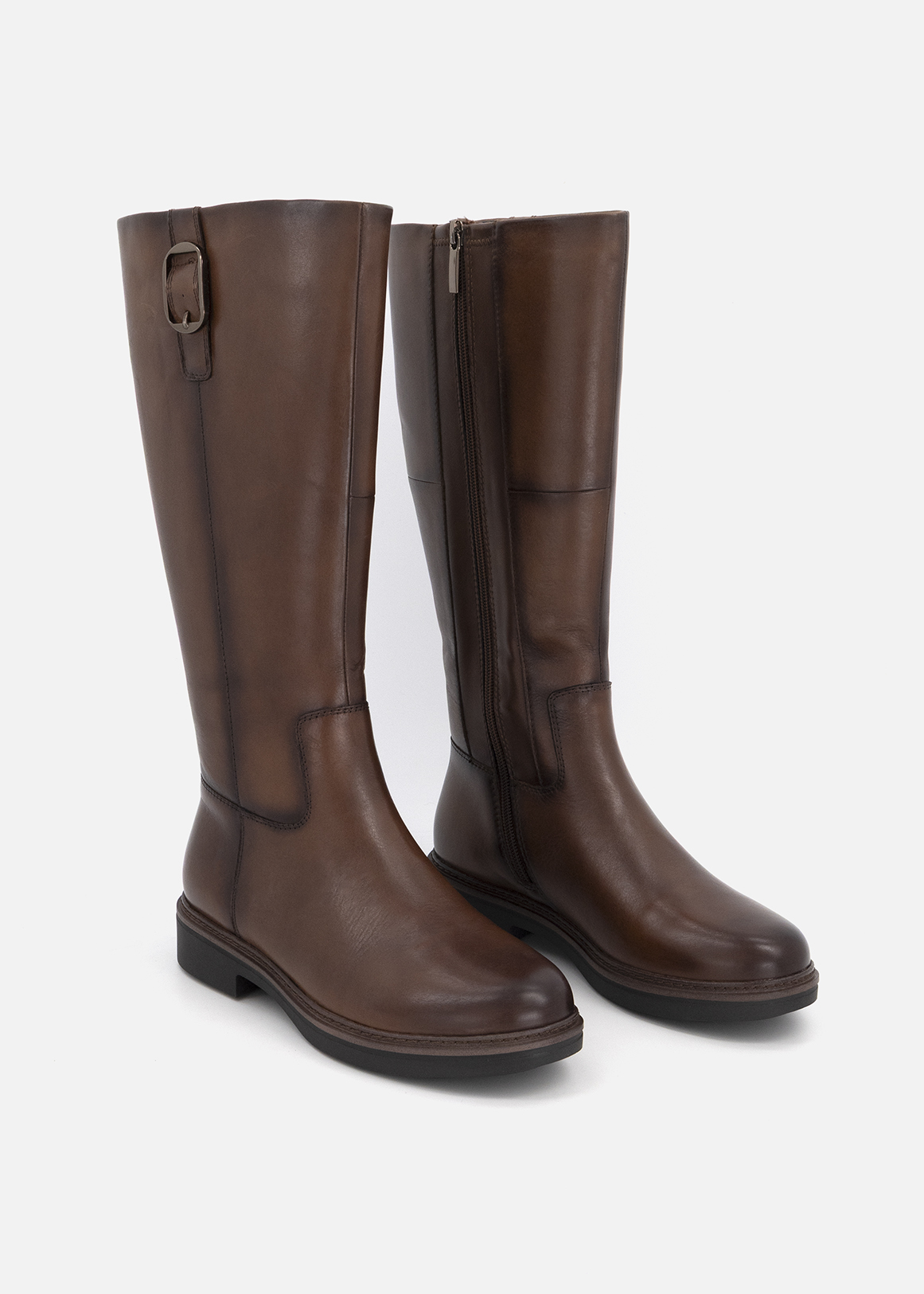 Buckle Trim Leather Riding Boots
