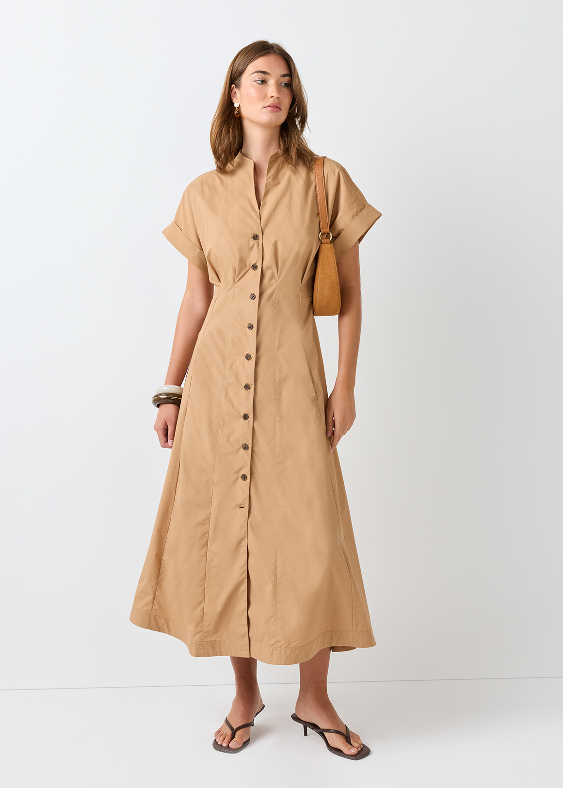 Buttoned Poplin A-line Maxi Dress